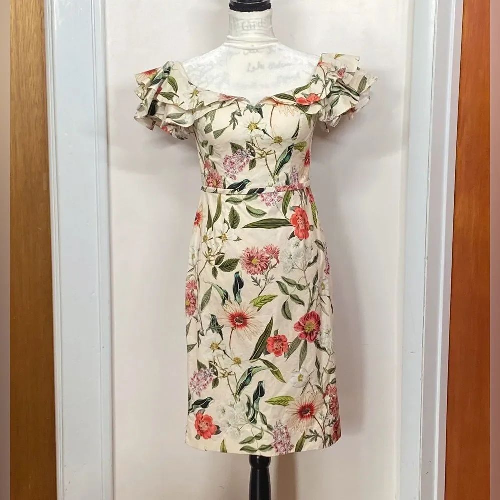 Teri Jon Floral Off-the-Shoulder Sheath Cocktail Dress size 4
